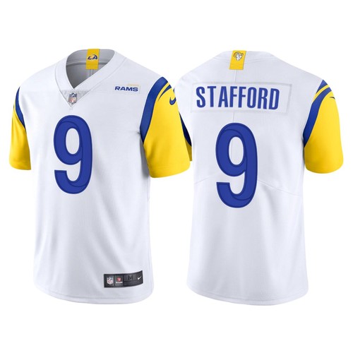 Men's Los Angeles Rams #9 Matthew Stafford 2021 White Vapor Untouchable Limited Alternate Stitched Jersey Men's Los Angeles Rams #9 Matthew Stafford 2021 White Vapor Untouchable Limited Alternate Stitched Jersey